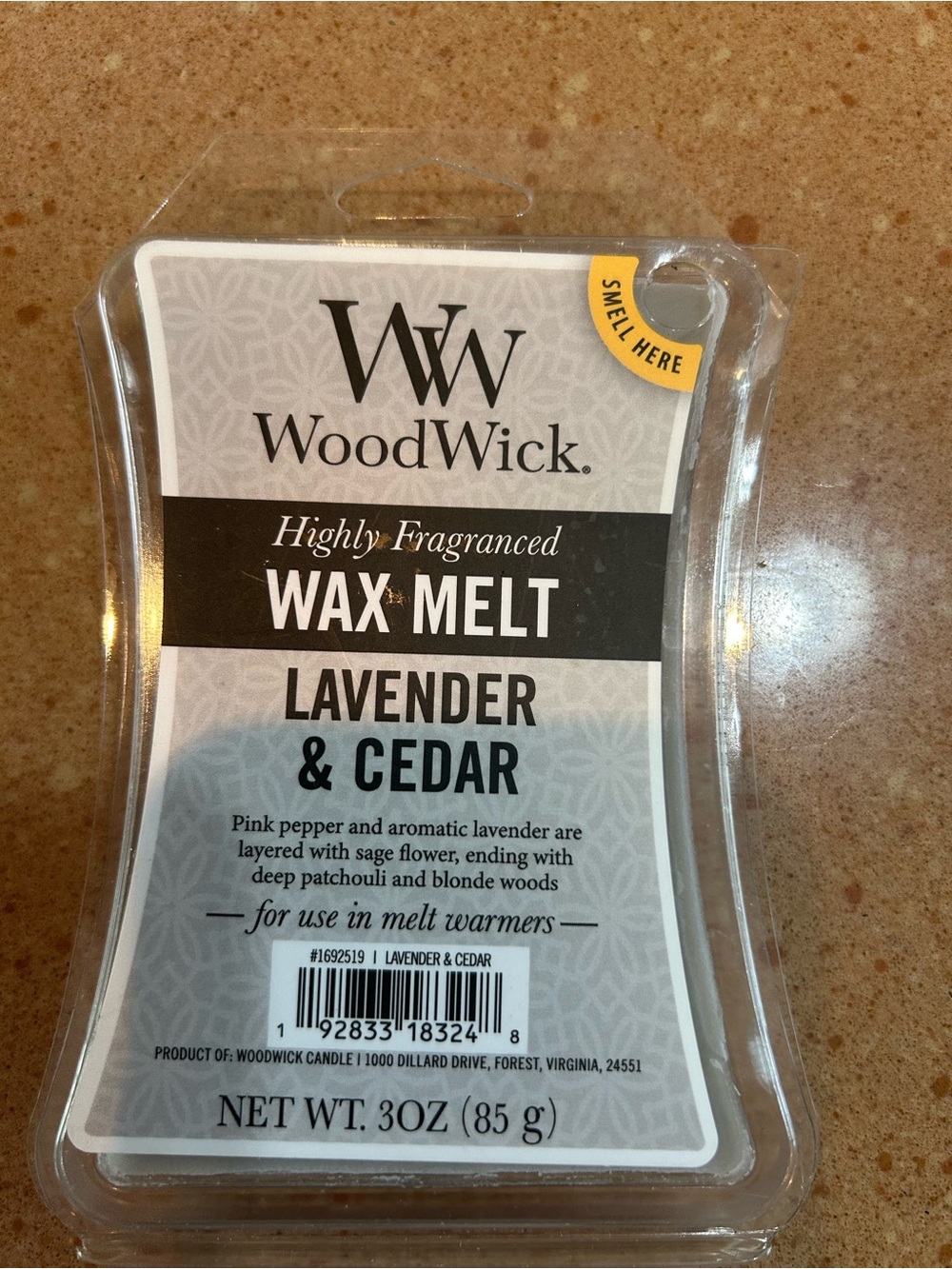 WoodWick Lavender & Cedar Wax Melt, New in sealed packaging